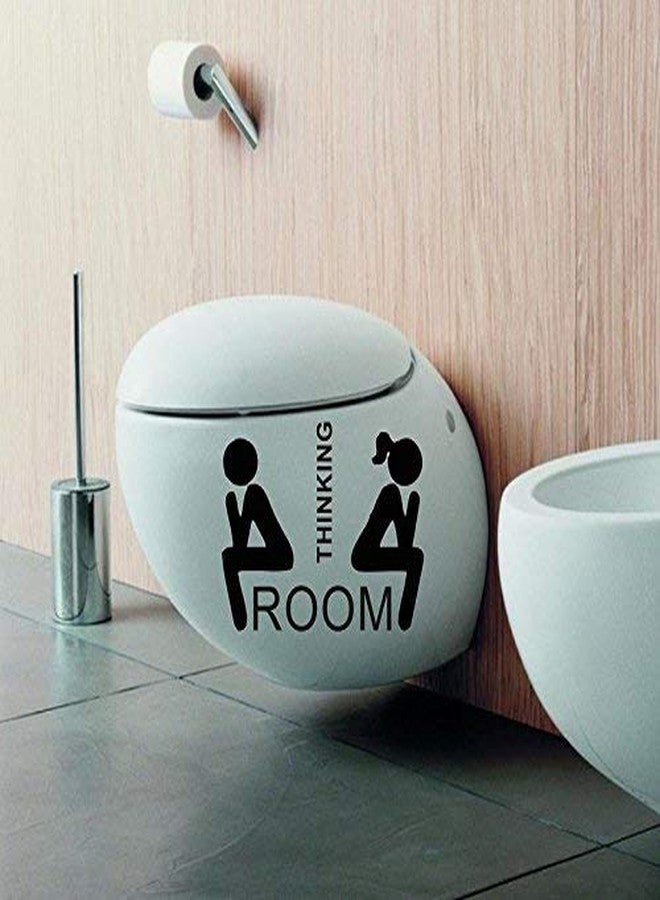 Techgifti™ Thinking Room Toilet/Bathroom Door Sign Sticker Vinyl Cartoons Wall Door Toilet Seat Sticker, Black - Image 1